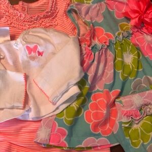 3M Bright Colors 2 Dresses Flower w/diaper cover & Stripe 1 pc, Matching Sweater